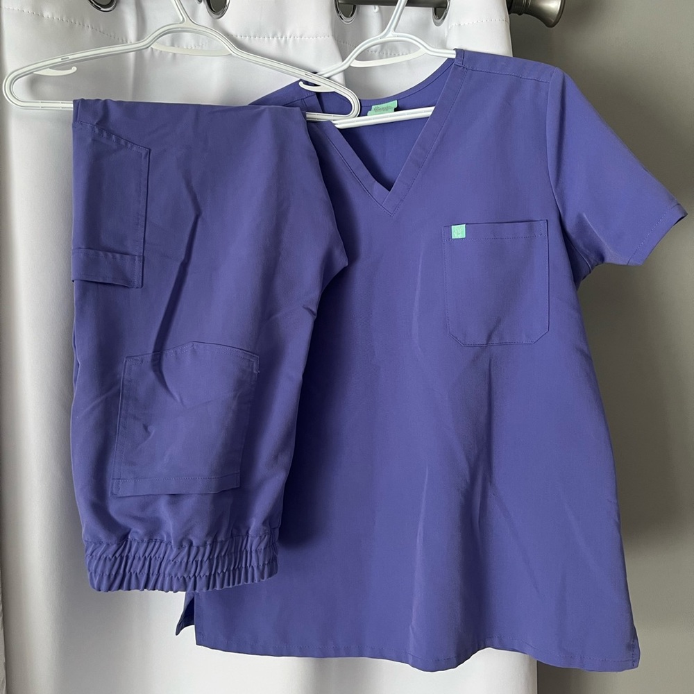 Purple V-Neck Scrub Top and Jogger Set - Unbranded